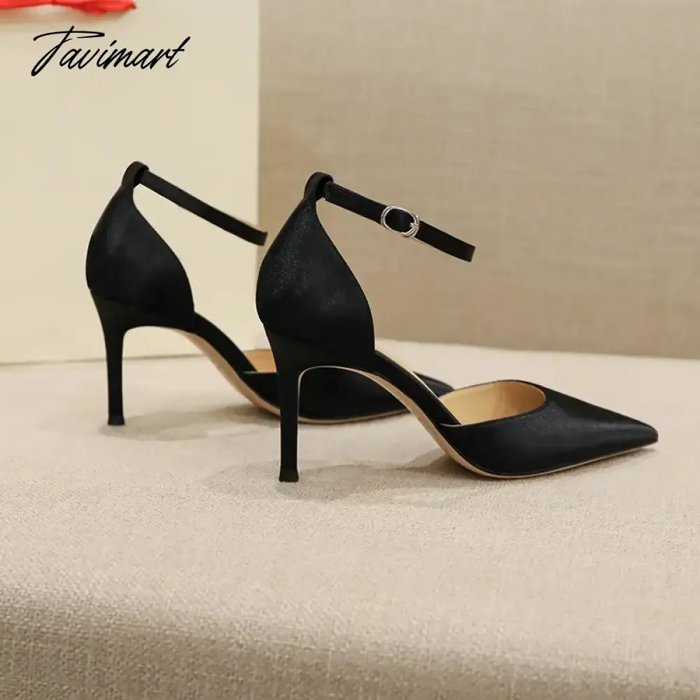 Tavimart New Summer Hollow Shoes Slim Heels with High Heels, Simple Sandals for Going Out, Satin Commuter Women's Shoes