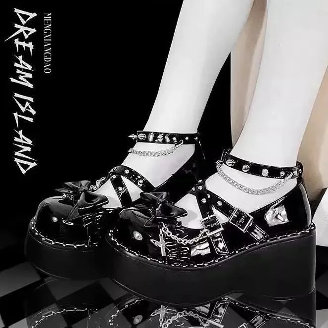 TAVIMART  -  Sweet Cool Hot Girl Y2k Subculture Dark Student Uniform Thick Soled Single Shoes Spring Punk Lolita Shoes Women's Shoes