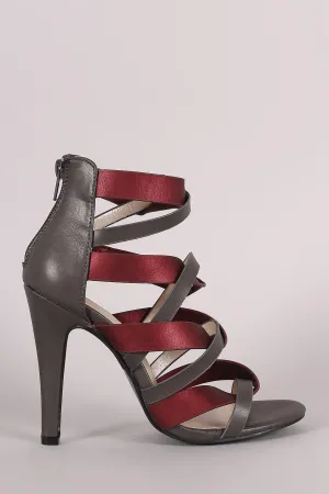 Two Tone Twisted Straps Open Toe Heel