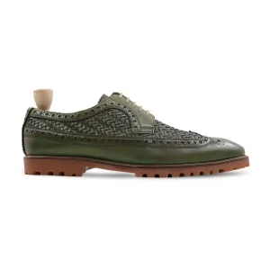 Valencia - Men's Green Calf and Hand Woven Calf Leather Derby Shoe