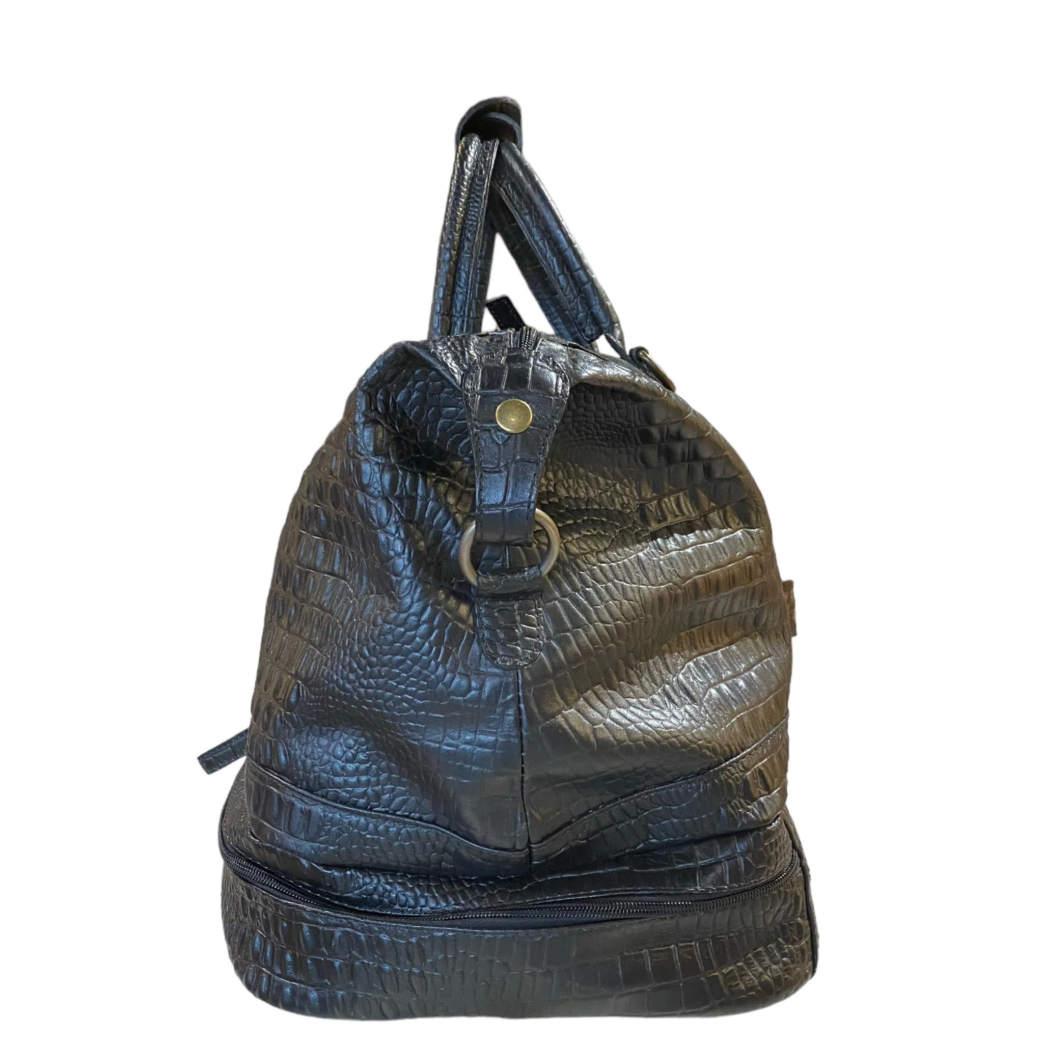 Weekender Bag with shoe compartment in Black color croc embossed Leather - Professional Players Favorite
 - FINAL SALE NO EXCHANGE