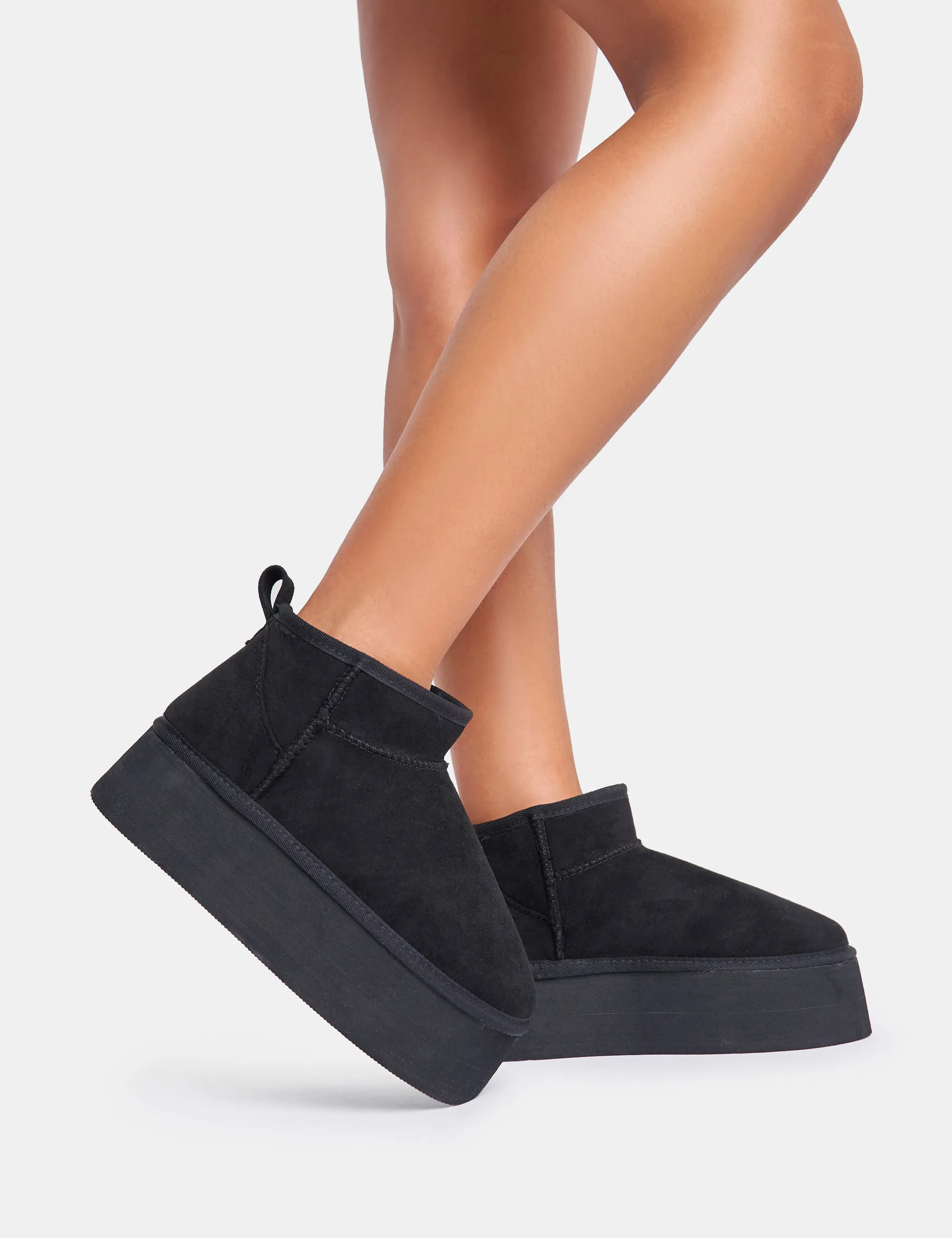 Willow Black Faux Suede Ultra Mini Ankle Triple Platform Boots