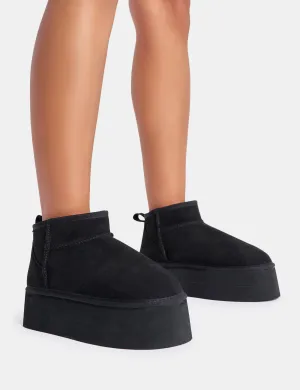 Willow Black Faux Suede Ultra Mini Ankle Triple Platform Boots