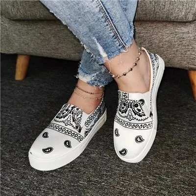 Women Fabric Characteristic Pattern Slip On Platform Skate Shoes