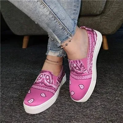 Women Fabric Characteristic Pattern Slip On Platform Skate Shoes