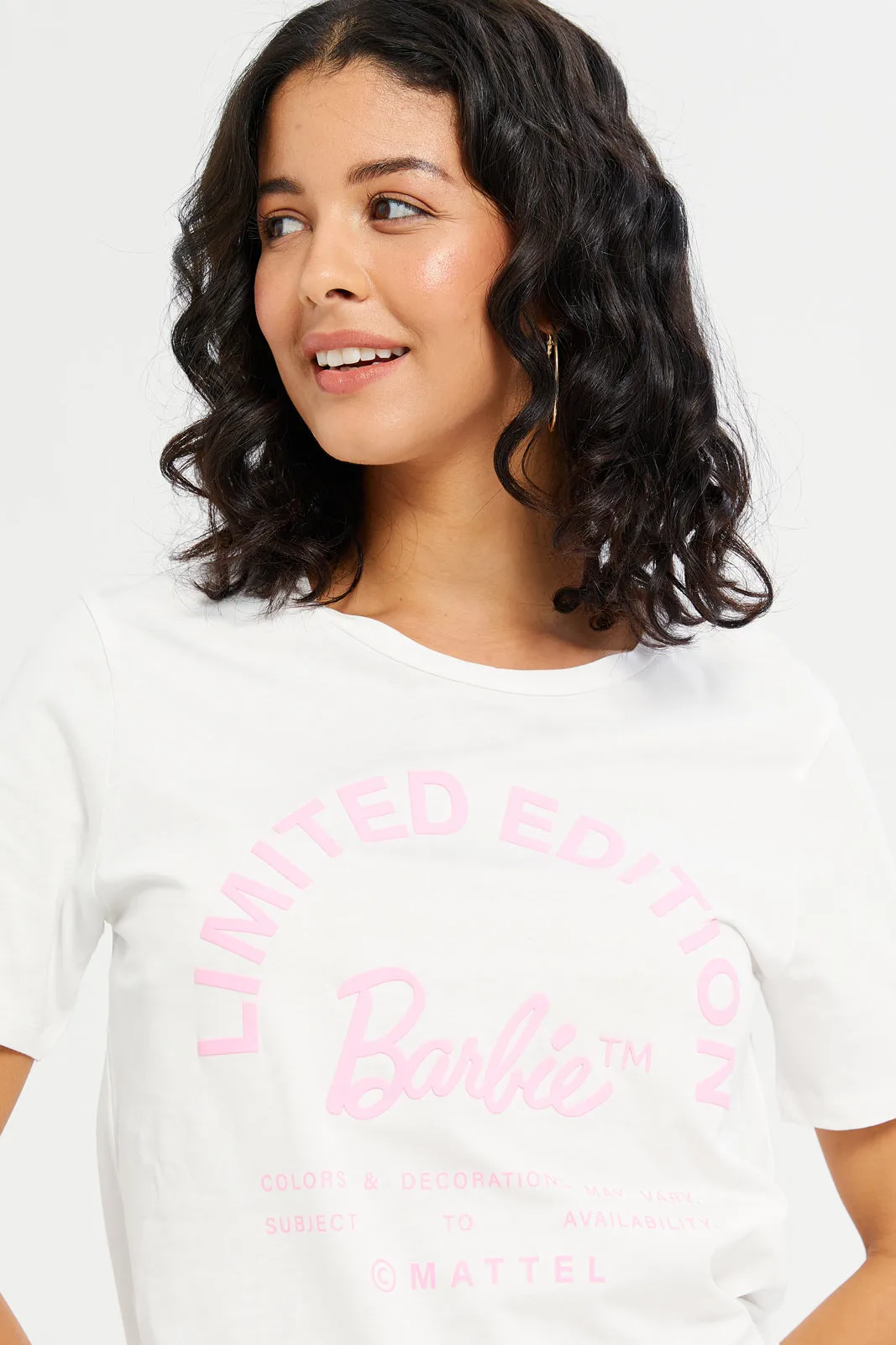 Women White Barbie Printed T-Shirt