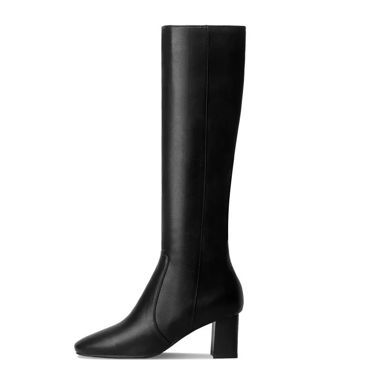 Women's Side Zippers Block Heel Platform Tall Boots